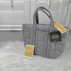 Nwt Michael Kors Stirling Quilted Nylon Puffy Small Grab Tote In Heather Grey
